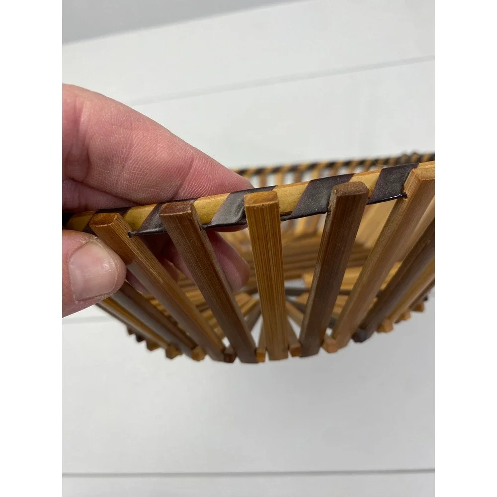 Ambee Basket Bamboo Slat Sunburst‎ Basket Vintage Boho MCM Decor